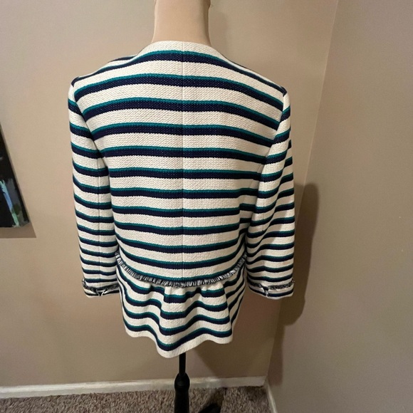Talbots Stripe Tweed Fringe Jacket Career Blazer Nautical, size 10 - Picture 2 of 9